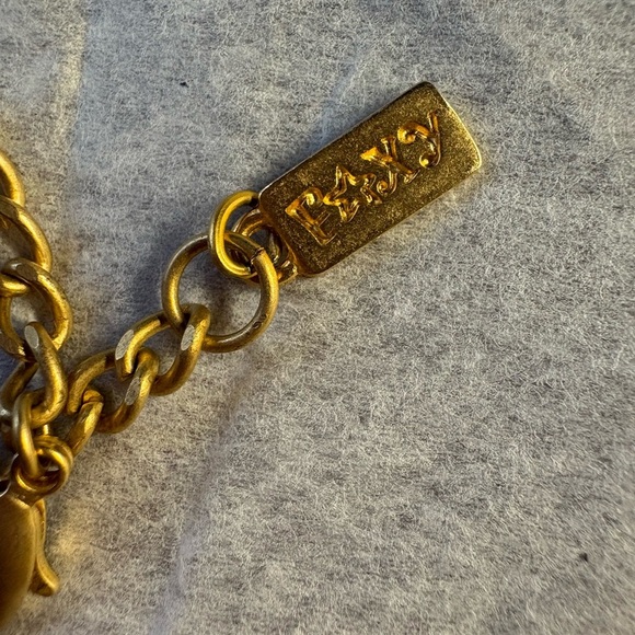 Gold tone and Pink Foxy brand Strawberry Necklace with Green Leaf Accent - Picture 4 of 4